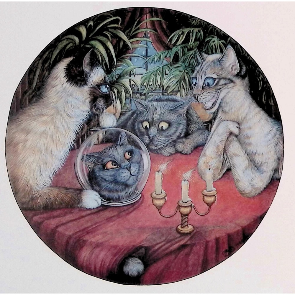 Zoes Stokes Crystal Ball Fortune Teller Cat Vintage 1982 Book Plate Wall Art